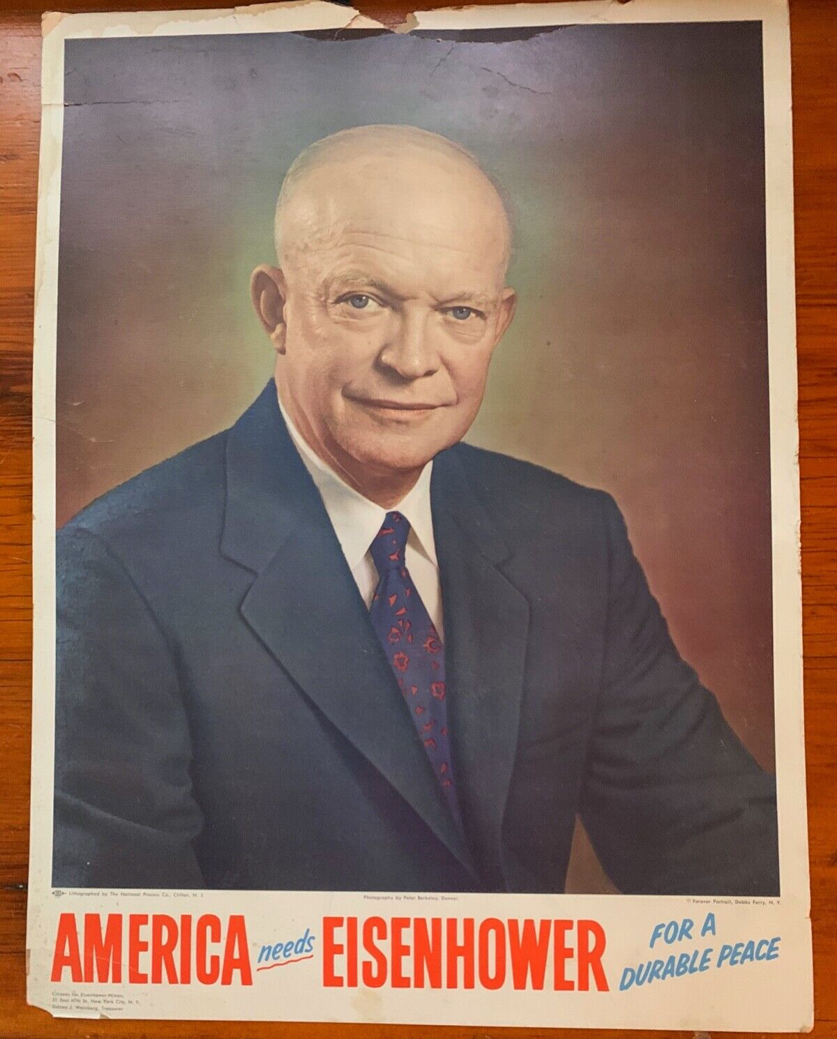 Post WWII vtg America Needs Eisenhower POSTER old campaign print Dwight D Ike