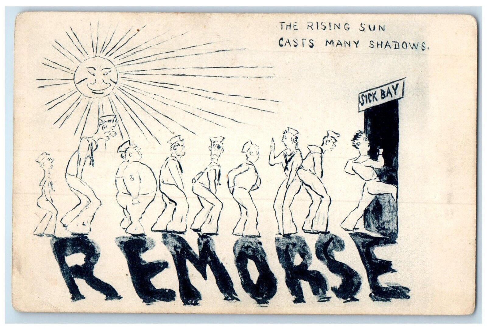 Remorse Japan WW2 Propaganda US Soldiers Military Sick Bay Rising Sun Postcard