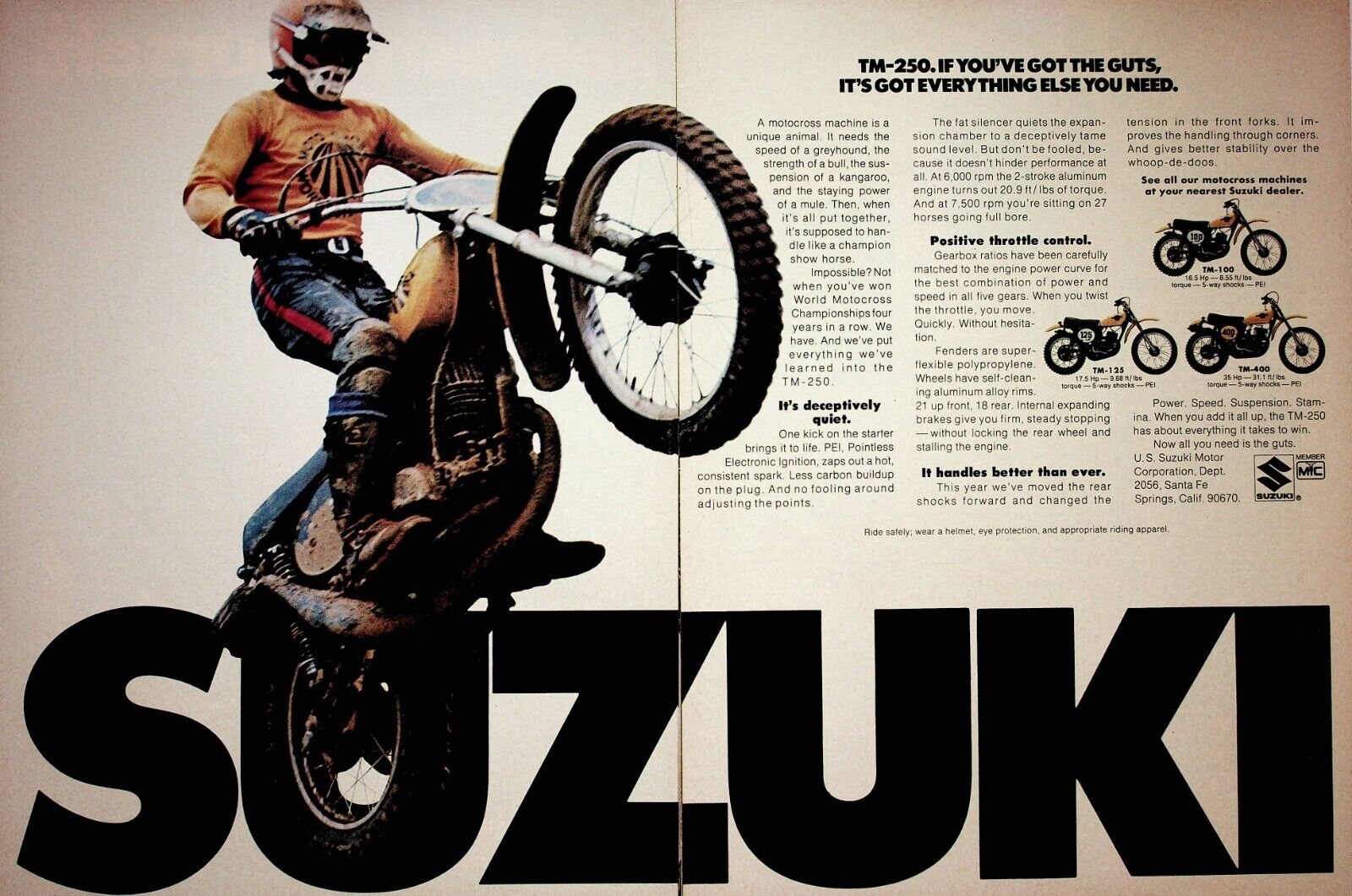 1975 Suzuki TM250 - 2-Page Vintage Motorcycle Ad