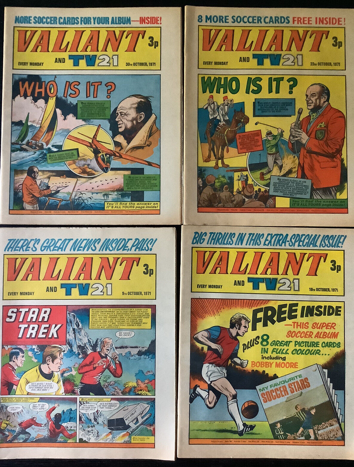 Valiant And TV21 October 9th, 16th, 23rd & 30th 1971 UK Magazines W/ Soccer Card