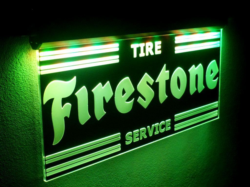 Firestone Neon Open Sign LED Light TIRE Service Sales Part Garage Porcelain
