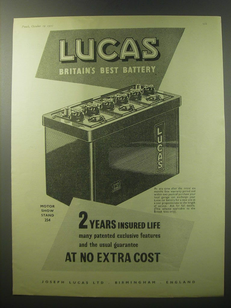 1955 Lucas Battery Ad - Lucas Britain's best battery