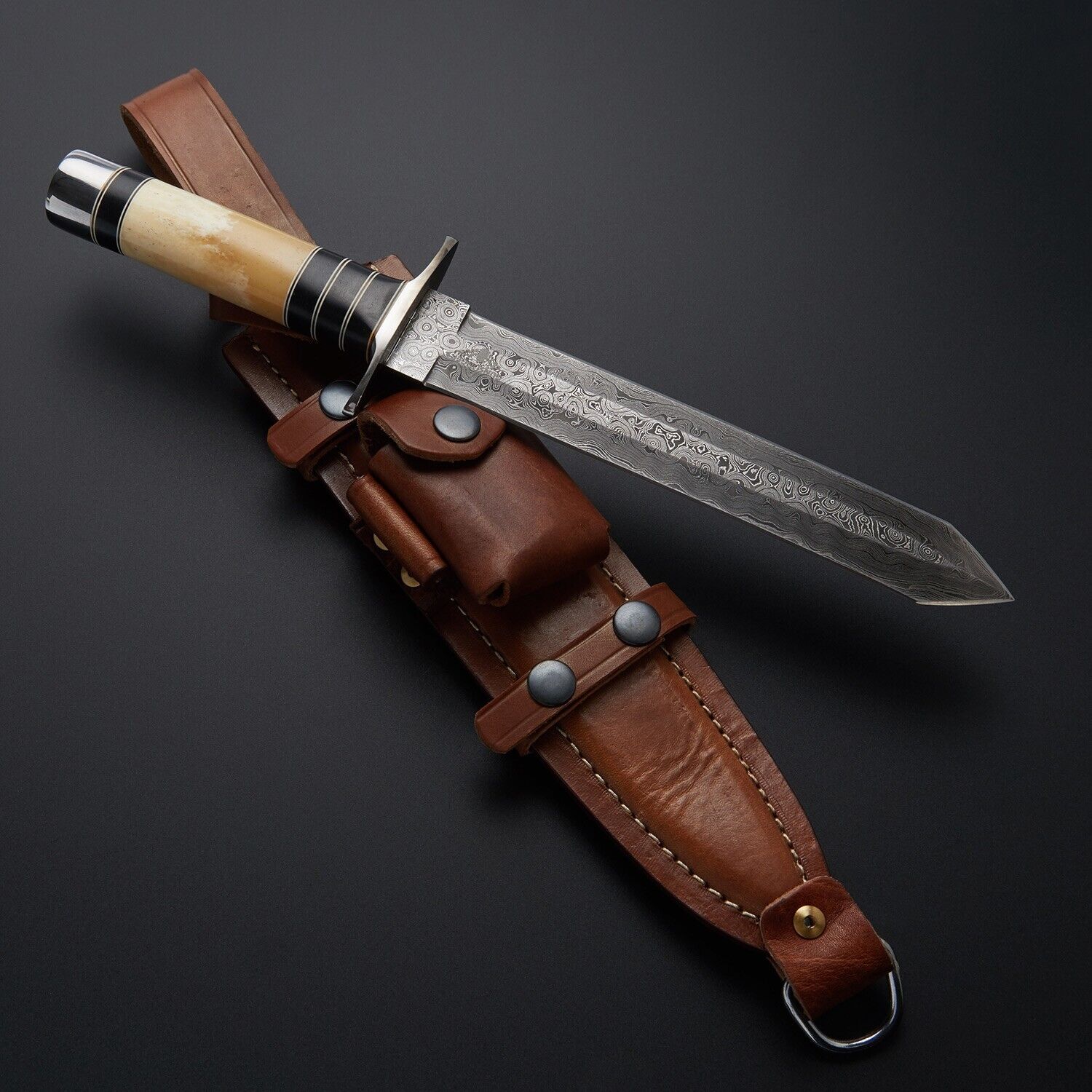 Custom Hand Forged Damascus Steel Hunting Survival Dagger Knife With Sheath