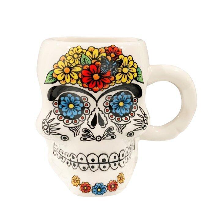 Day of the Dead  Skeleton Skull Floral Mug by MBC-Top