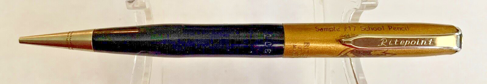 VINTAGE RITEPOINT 106 ADVERTISING MECHANICAL PENCIL, BLUE/GOLD W/ CHROME, 1960'S