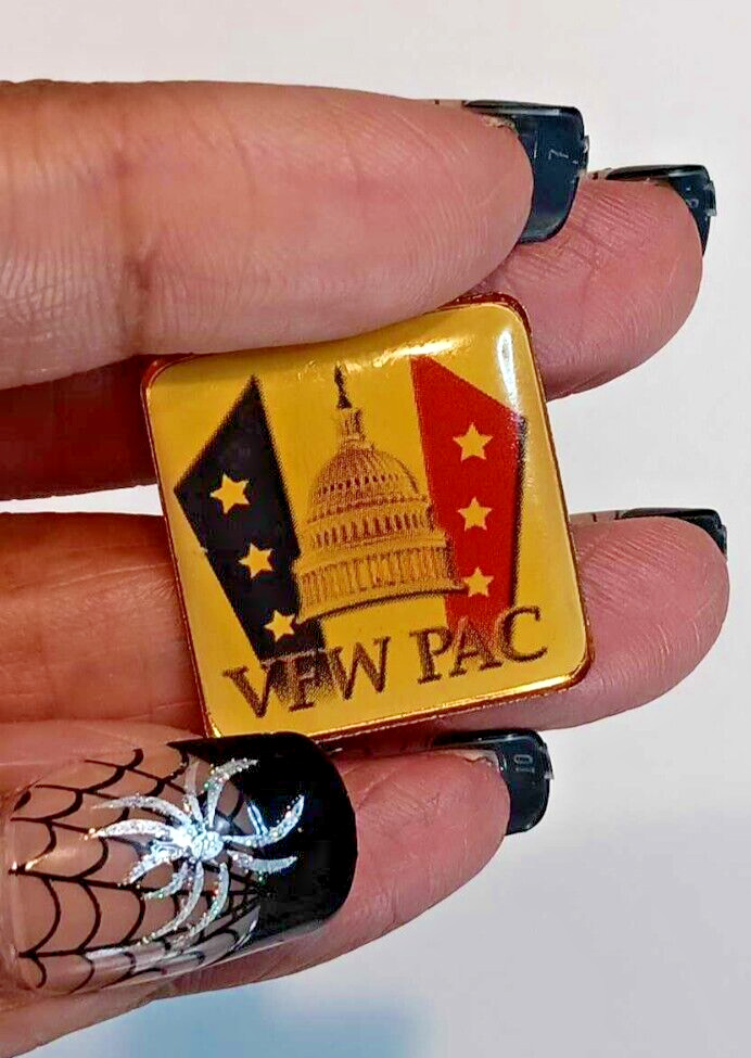 Vintage Veterans Of Foreign Wars VFW PAC Cap LAPEL Pins Yellow Red Blue Stars