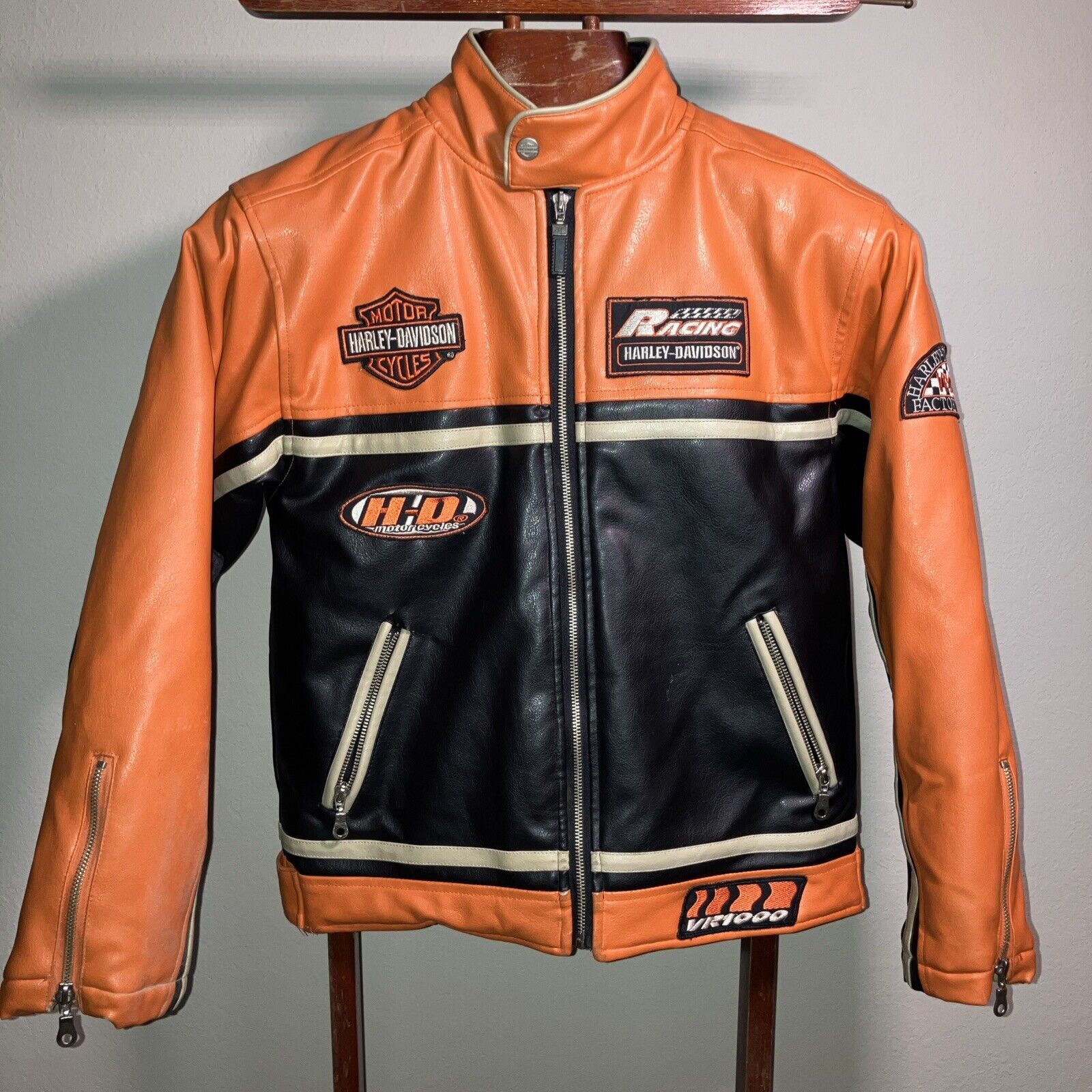 HARLEY DAVIDSON Leather Motorcycle Biker Jacket Racing VR1000 Youth M
