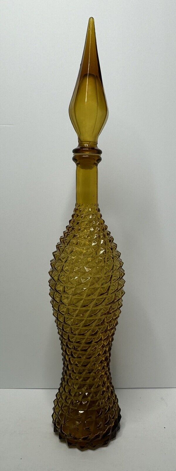 Vintage Glass Yellow Diamond Cut Pattern Decanter Genie Bottle 23\