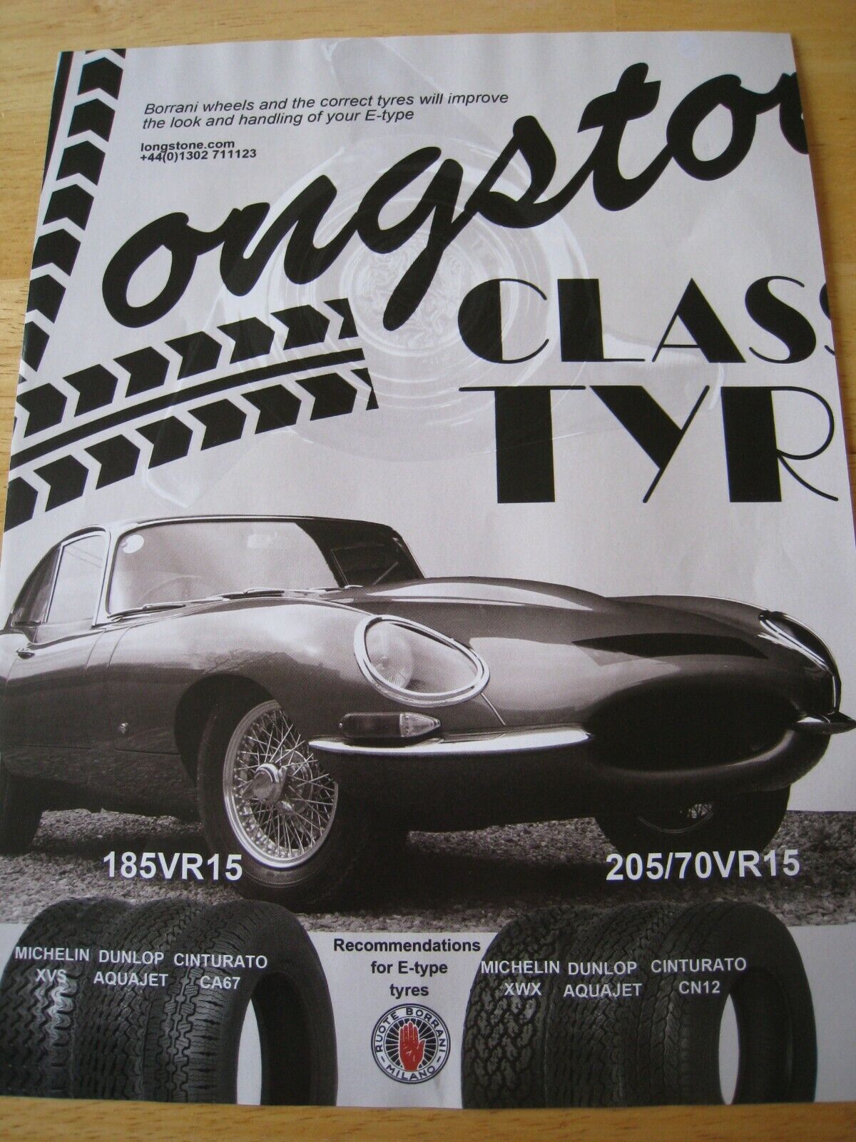 RUOTE BORRANI MILANO E-TYPE TYRES JAGUAR CARS 2016 POSTER ADVERT SIZE A4 FILE Y