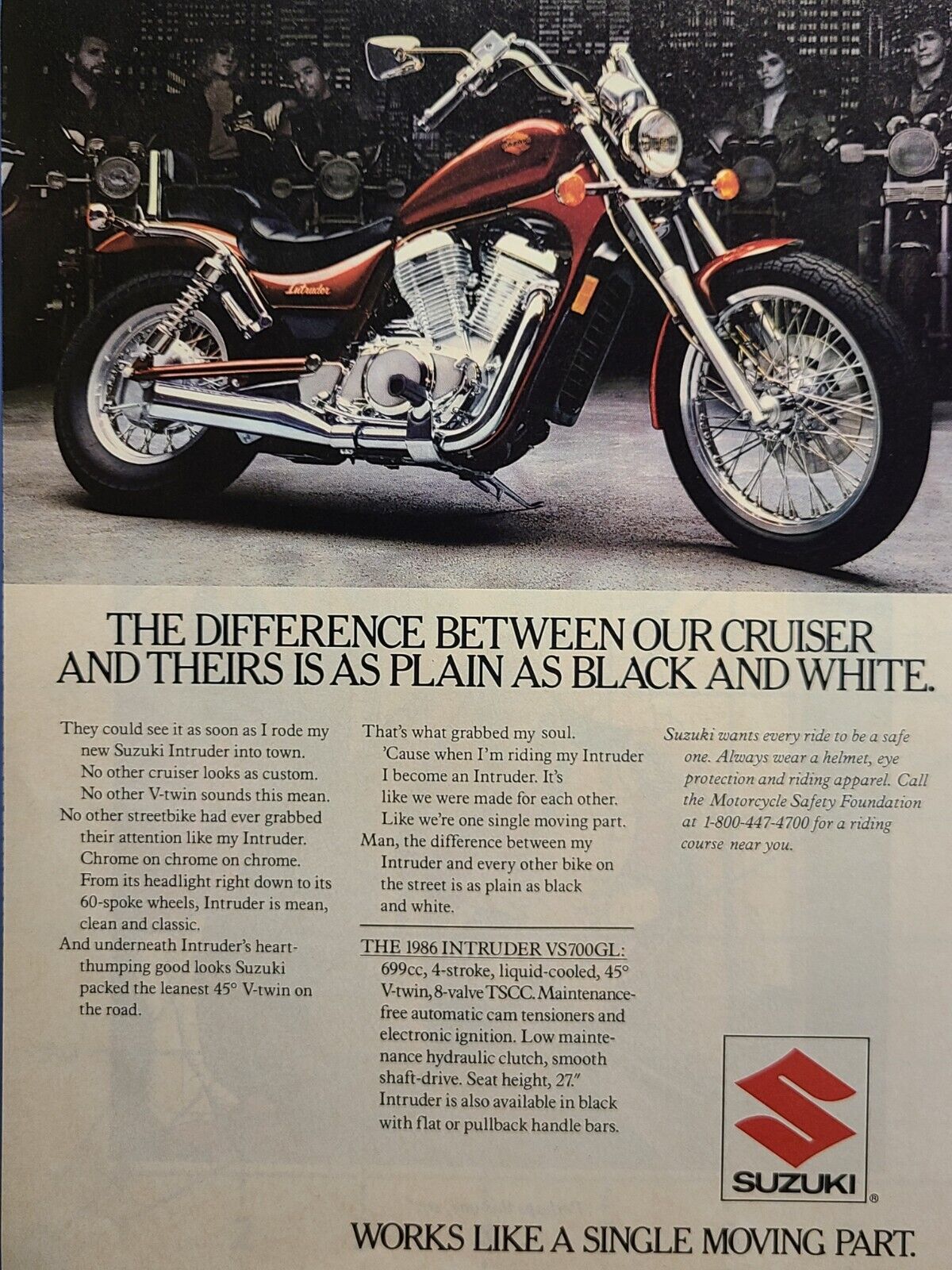 Vintage Print Ad 1986 Suzuki Intruder VS700GL Motorcycles Mancave Dealership