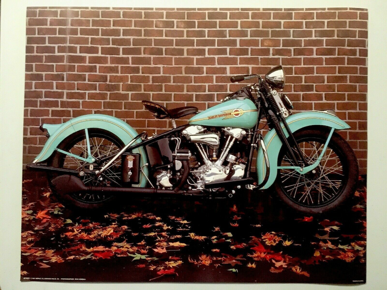 Motorcycle Harley Davidson Poster Turquoise 1991 Brick 16x20 Art Print 11062