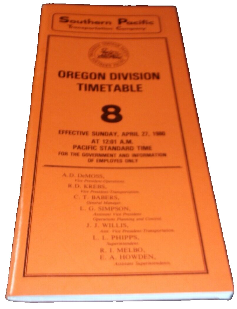 APRIL 1980 SOUTHERN PACIFIC OREGON DIVISION EMPLOYEE TIMETABLE #8