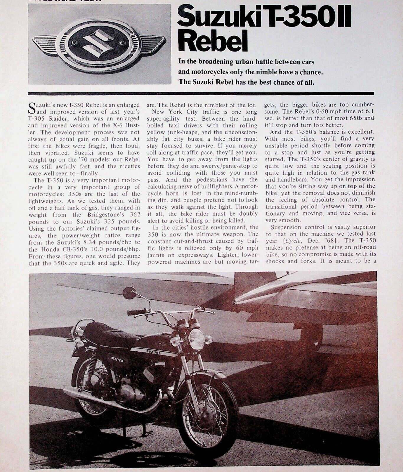 1970 Suzuki T-350 II Rebel - 4-Page Vintage Motorcycle Road Test Article