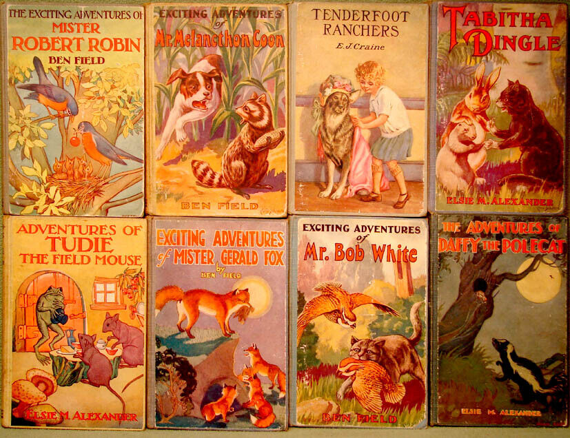 (8) DIFFERENT 1928 & 1929 ANIMAL CHARACTER CHILDRENS ADVENTURE BOOKS