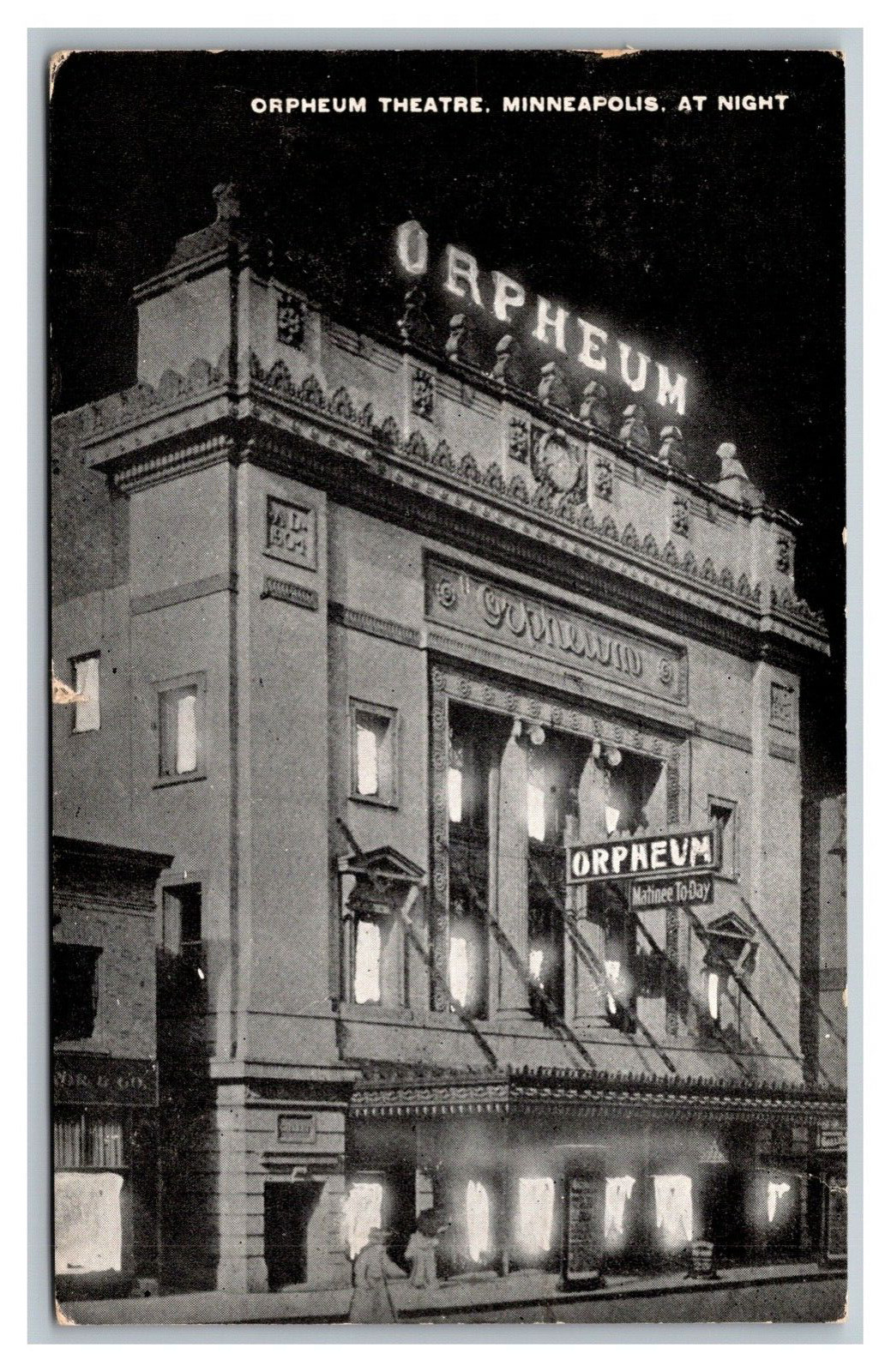Minneapolis, Minnesota, Orpheum Theatre at Night,  Postcard Posted 1915