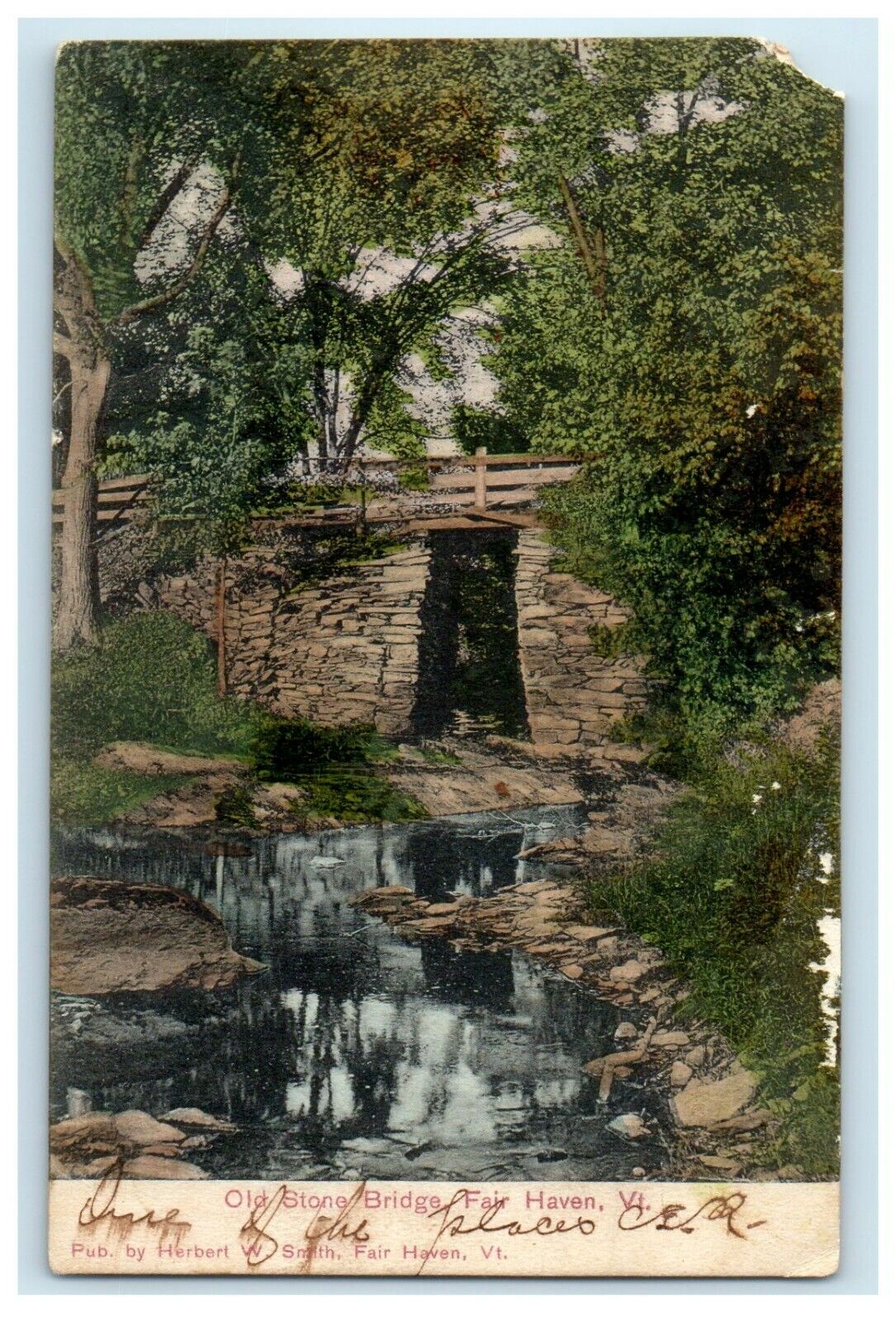 1907 Old Stone Bridge Fair Haven Vermont VT Posted Antique Postcard
