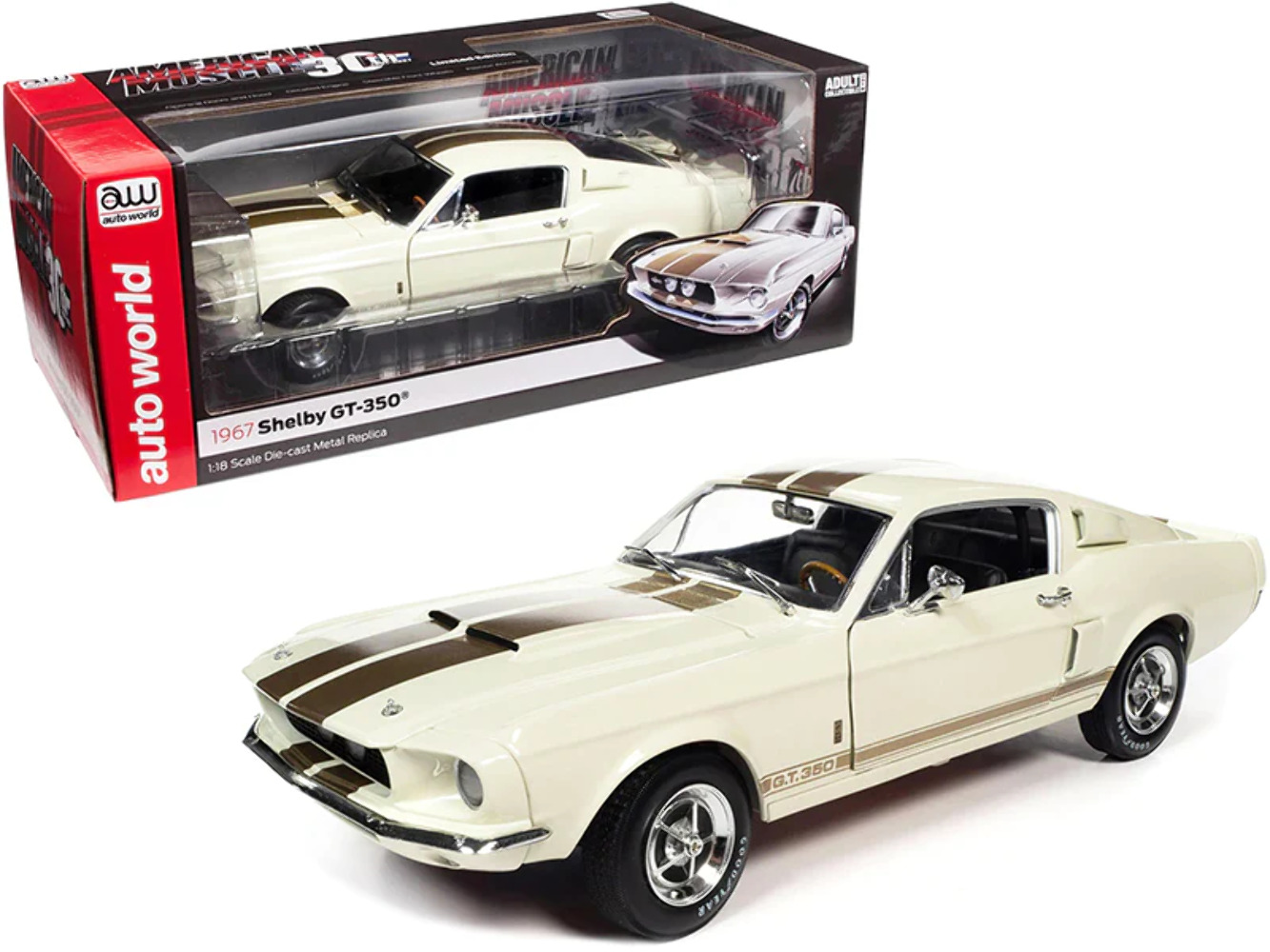 1967 Ford Mustang Shelby GT-350 Wimbledon White with Twin Gold Stripes \