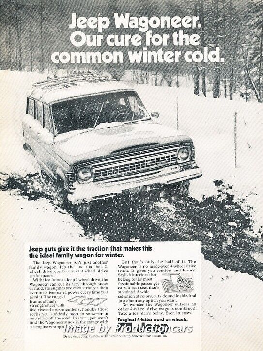 1972 Jeep Wagoneer in snow - Original Advertisement Print Art Car Ad J662