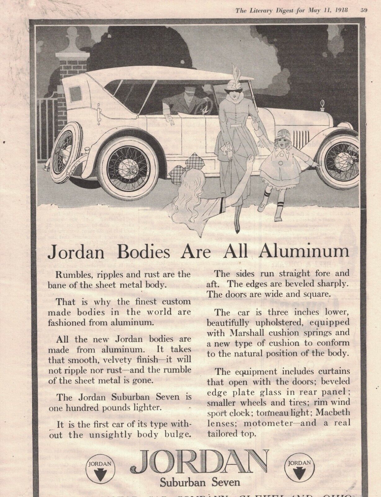 1918 Jordan Suburban Seven Original ad  -  Bodies are all aluminum - Rare