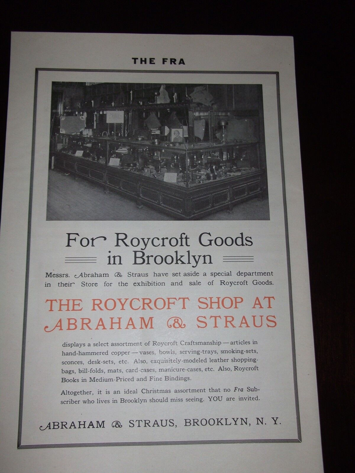 1915 Roycroft Goods In Abraham & Straus Brooklyn New York Advertisement