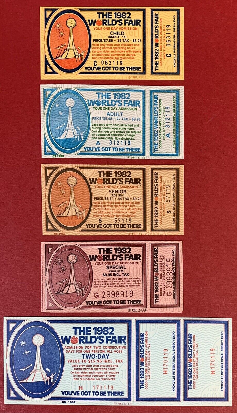 1982 World's Fair, Knoxville, Tennessee, Lot of 6 Tickets, Unused