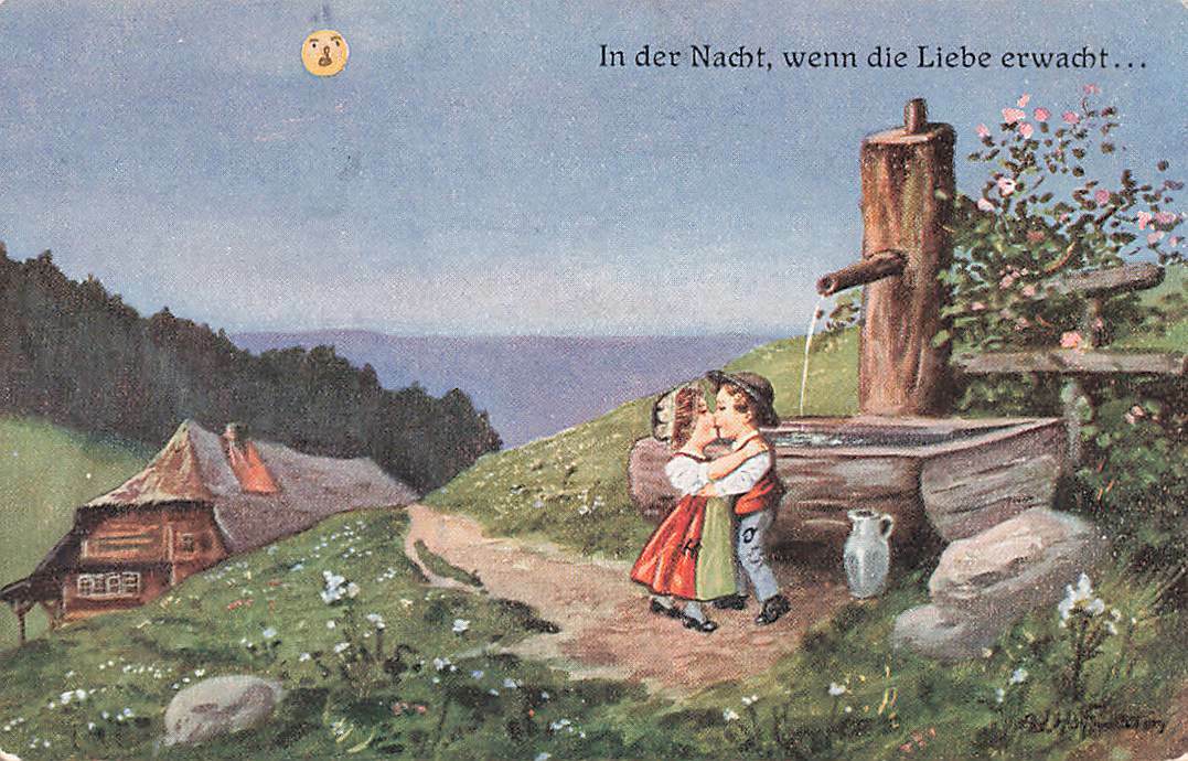 Antique 1918 German Art Postcard, In der Nacht wenn die liebe erwacht A Hoffmann