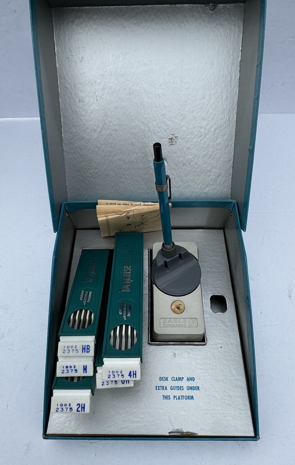 Vintage Eagle Turquoise 17 Drafting Pencil w/ Sharpener & Lot of Drawing Leads