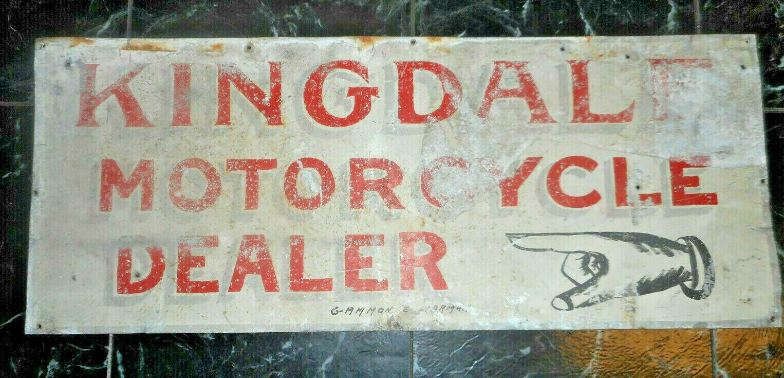 Vintage Original RARE KINGDALE MOTORCYCLE Dealer Metal Advertising SIGN