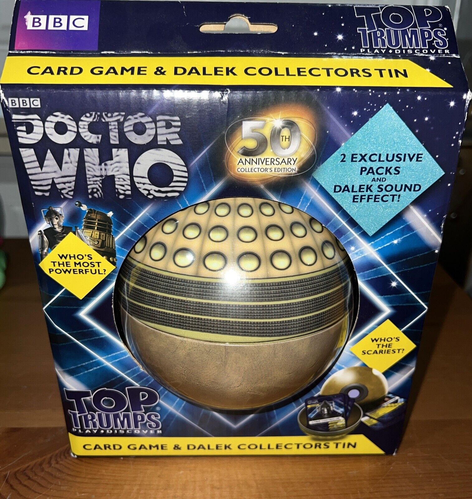 BBC DOCTOR WHO TOP TRUMPS PLAY DISCOVER CARD GAME & DALEK COLLECTORS TIN MINT