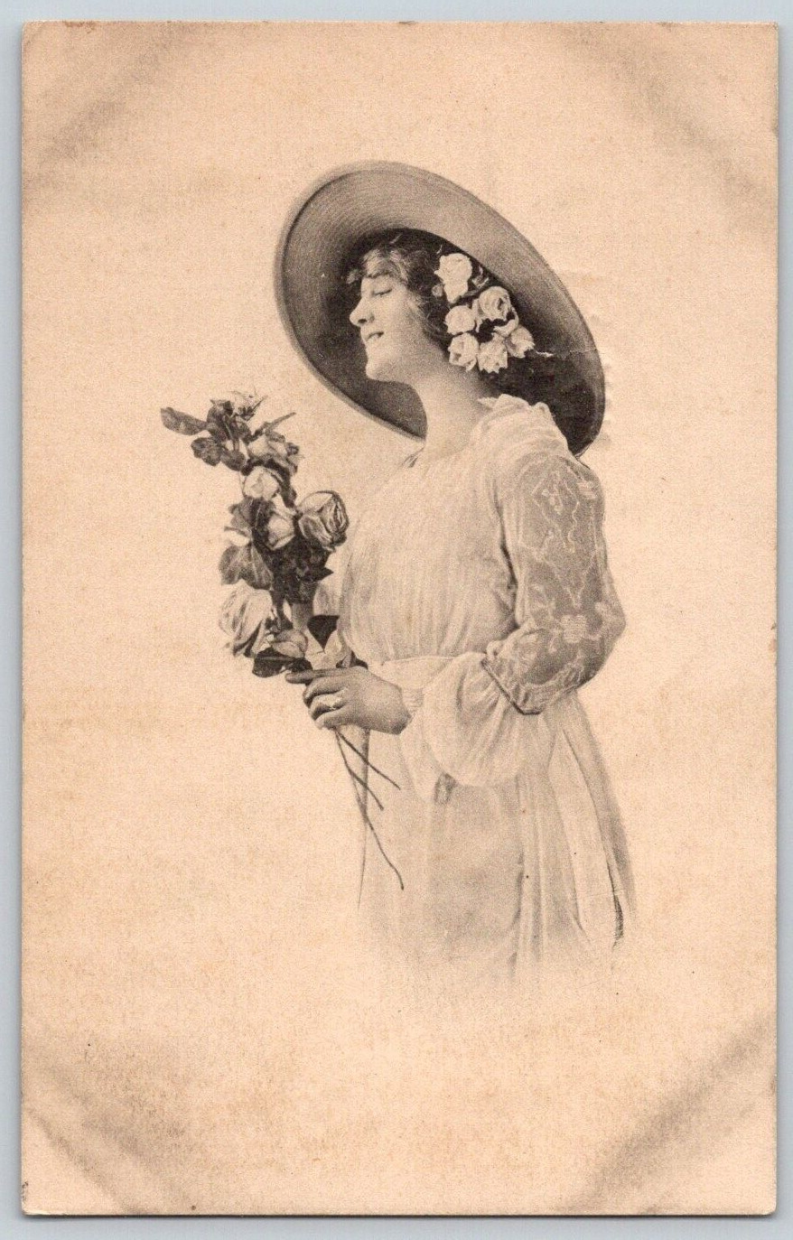 Postcard Flower Girl With Large Hat 1914 Luverne, Minnesota Cancel