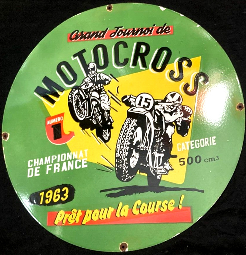 Vintage Art MOTOCROSS 1963 PORCELAIN ENAMEL SIGN Rare Advertising 30\