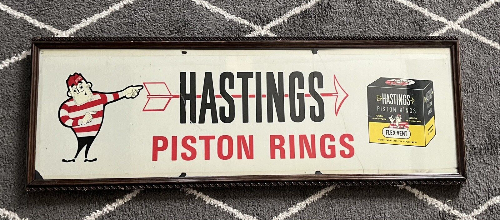 Framed Hastings Piston Rings Plastic Light Panel Advertising Oil & Gas 39”x14”