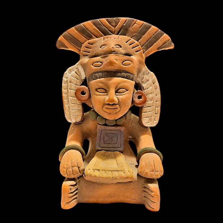 Vtg Aztec Inca Mayan Mexico Folk Art Warrior Pottery Red Clay Figure Statue