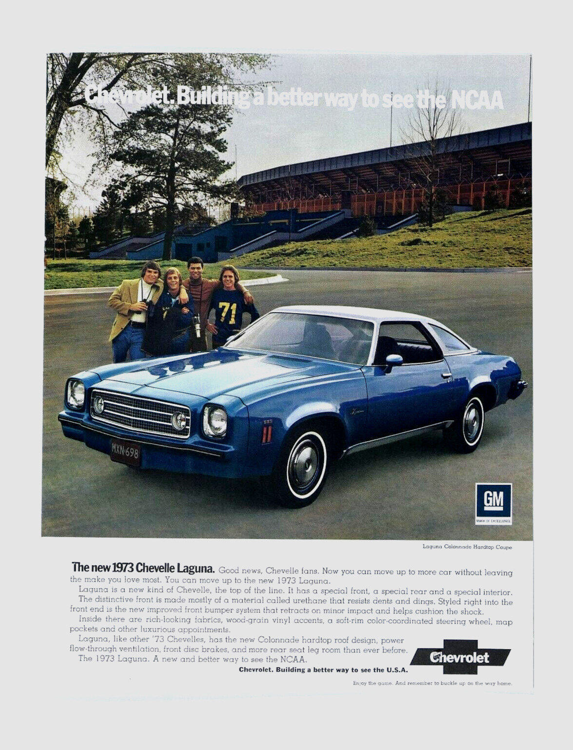 1973 Chevrolet Chevelle Laguna Vintage Blue Rare Original Print Ad 8.5 x 11\