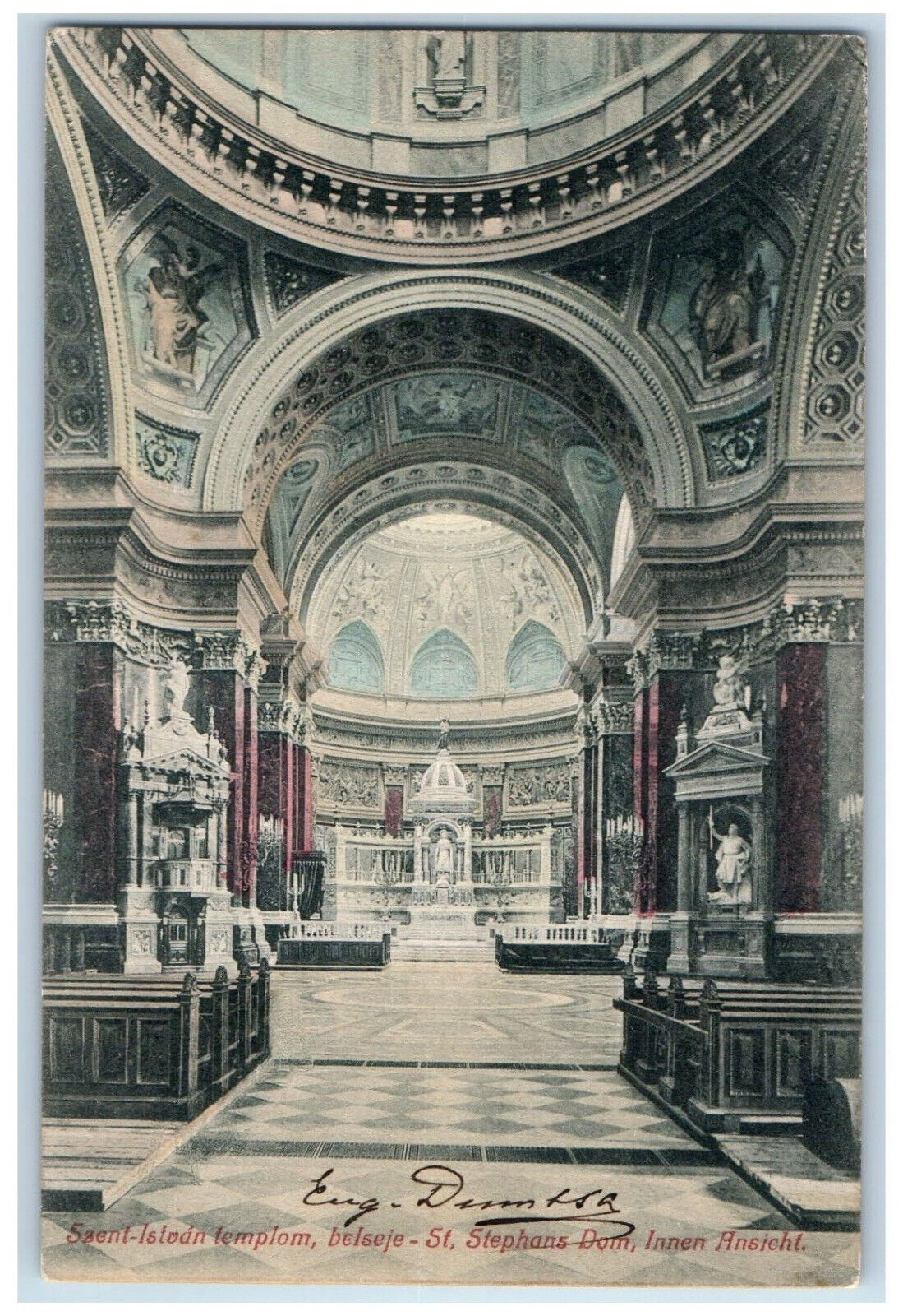 Budapest Hungary Postcard St. Stephans Church Innen Ansicht c1910 Posted