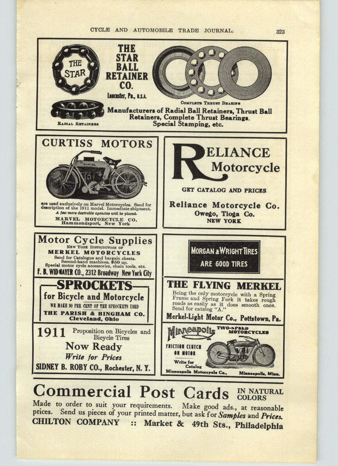 1911 PAPER AD Marvel Curtiss Motorcycle Minneapolis Two Speed