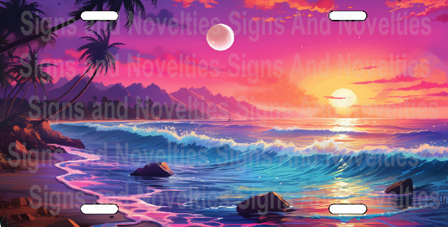 Sunset wit Moon License Plate  Beach Personalized License Plate Add Text