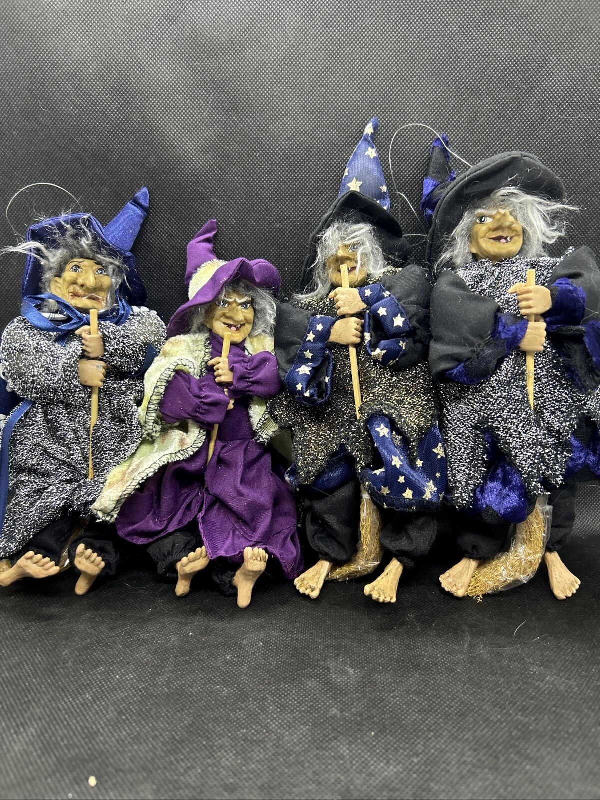 VTG GANZ FLYING WITCH ON BROOMSTICK HALLOWEEN SET OF 4 WITCHES NOS & NIB