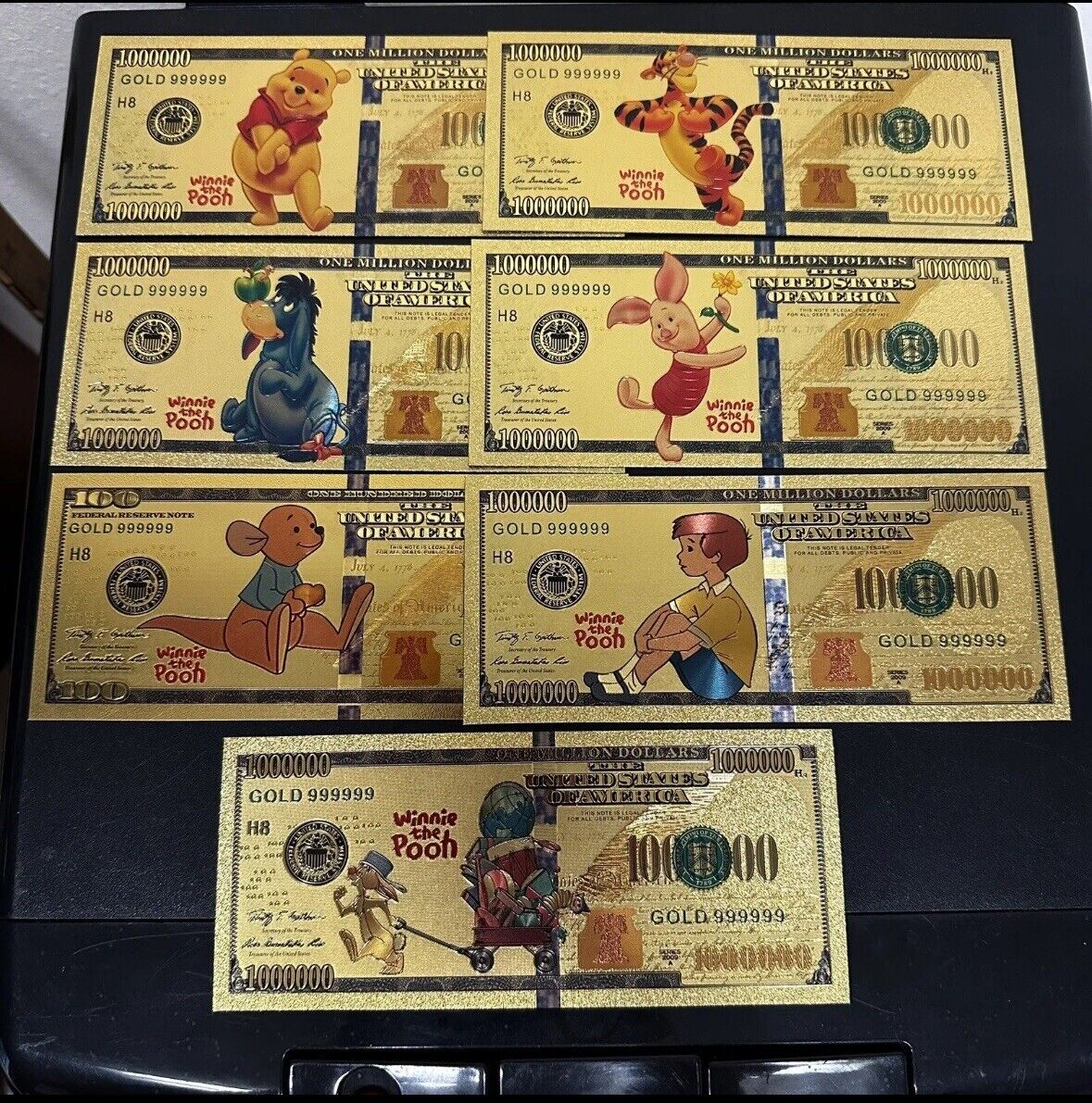 24k Gold Foil Plated Winnie The Pooh Banknote Set Disney Collectible