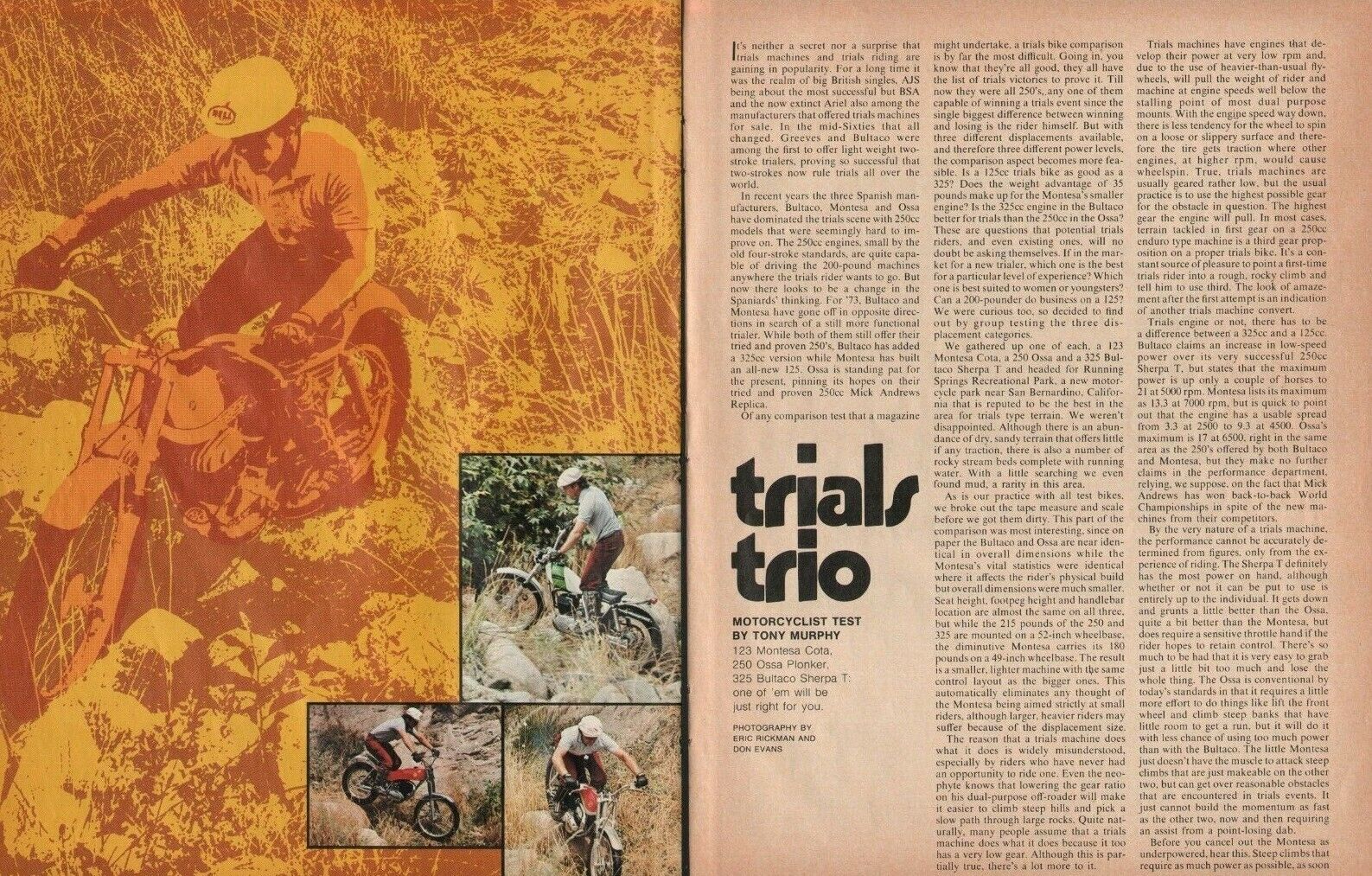 1973 Trials Trio - Montesa, Ossa, Bultaco - 6-Page Motorcycle Comparison Test