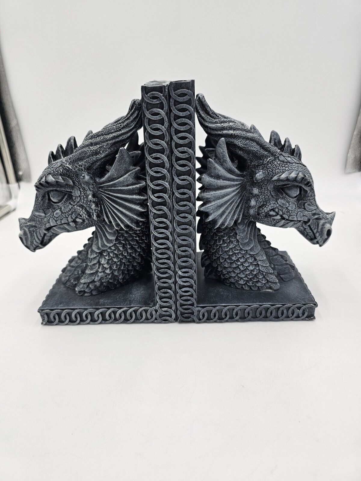 Fierce Dragon Head Bookends Medieval Fantasy Home Decor Figurine, Superb Detail