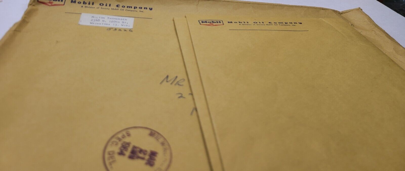2 Vintage 1964 Mobil Oil Company Inc Oversized Envelopes 10x13 Inch 1 Unused