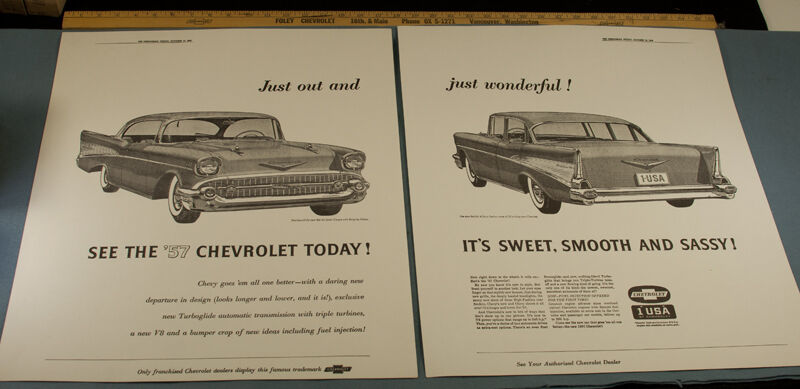 1957 CHEVROLET POSTERS from ORIGINAL 1956 OREGONIAN ADVERTISEMENT AD