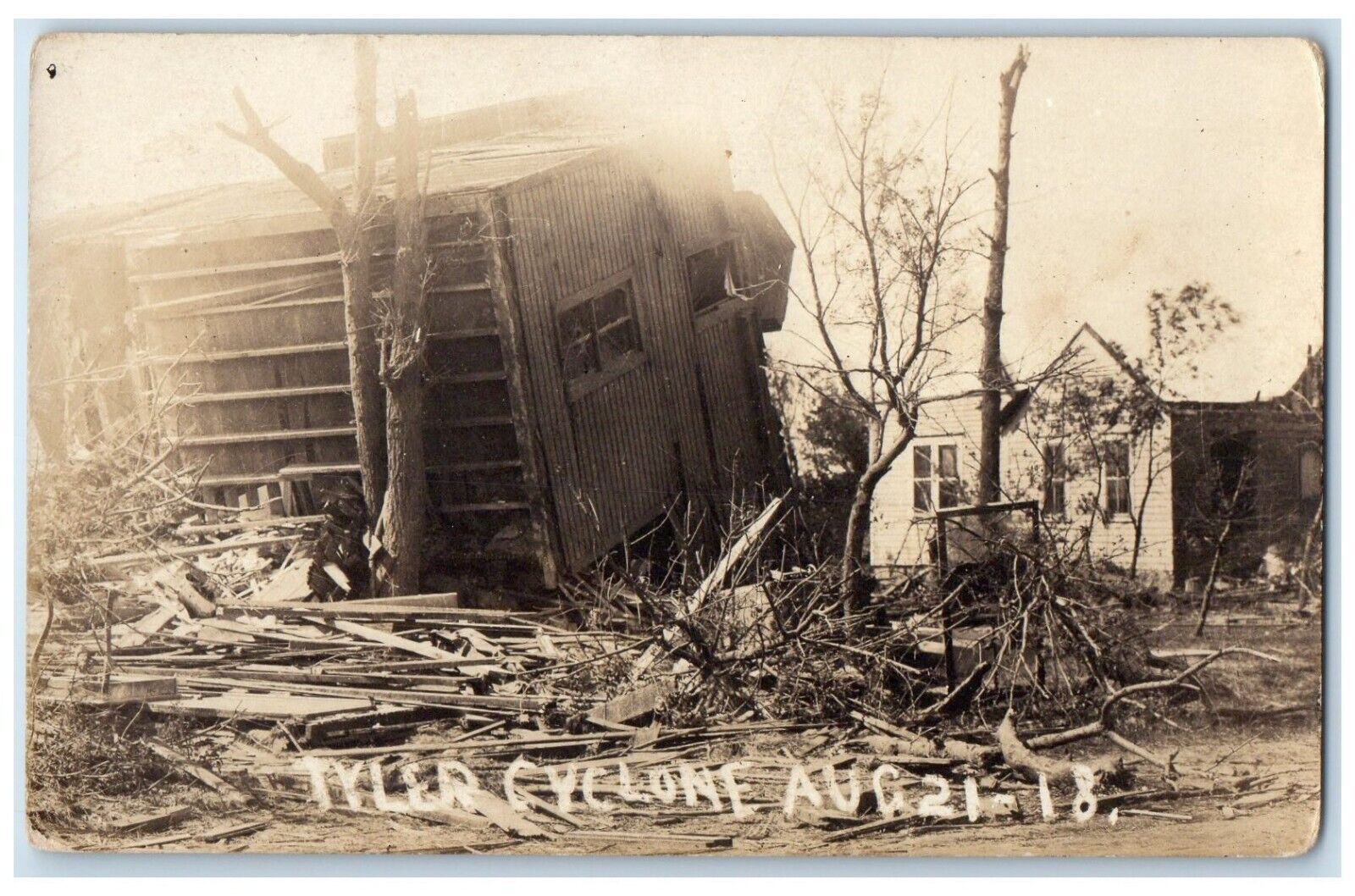 Tyler Minnesota RPPC Photo Postcard After Cyclone Exterior August c1940 Vintage
