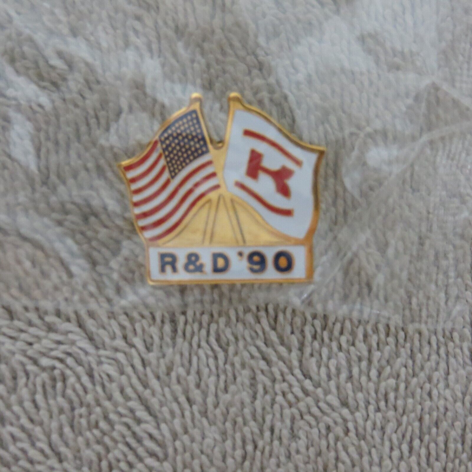 Vintage/Rare 1990 Kawasaki R&D Pin - Collectible Dealer Item + Bonus Flag Pin