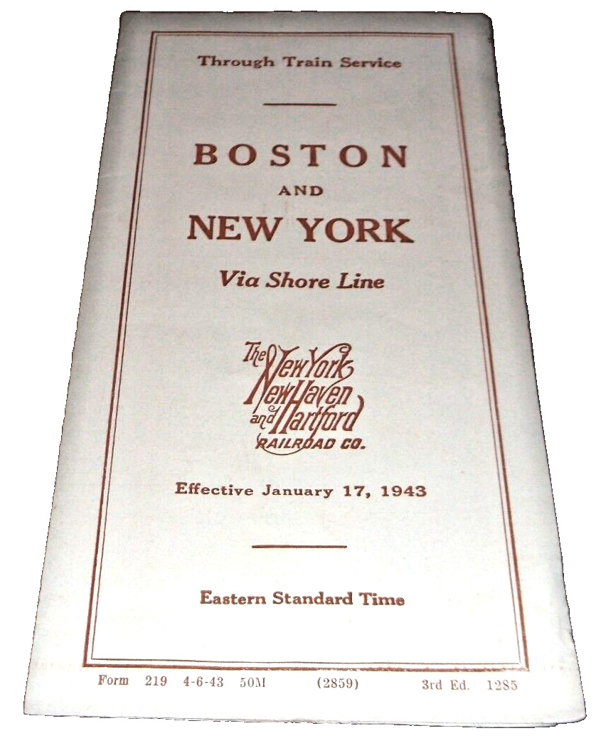 JANUARY 1943 NEW HAVEN RAILROAD BOSTON-NEW YORK PUBLIC TIMETABLE FORM 219