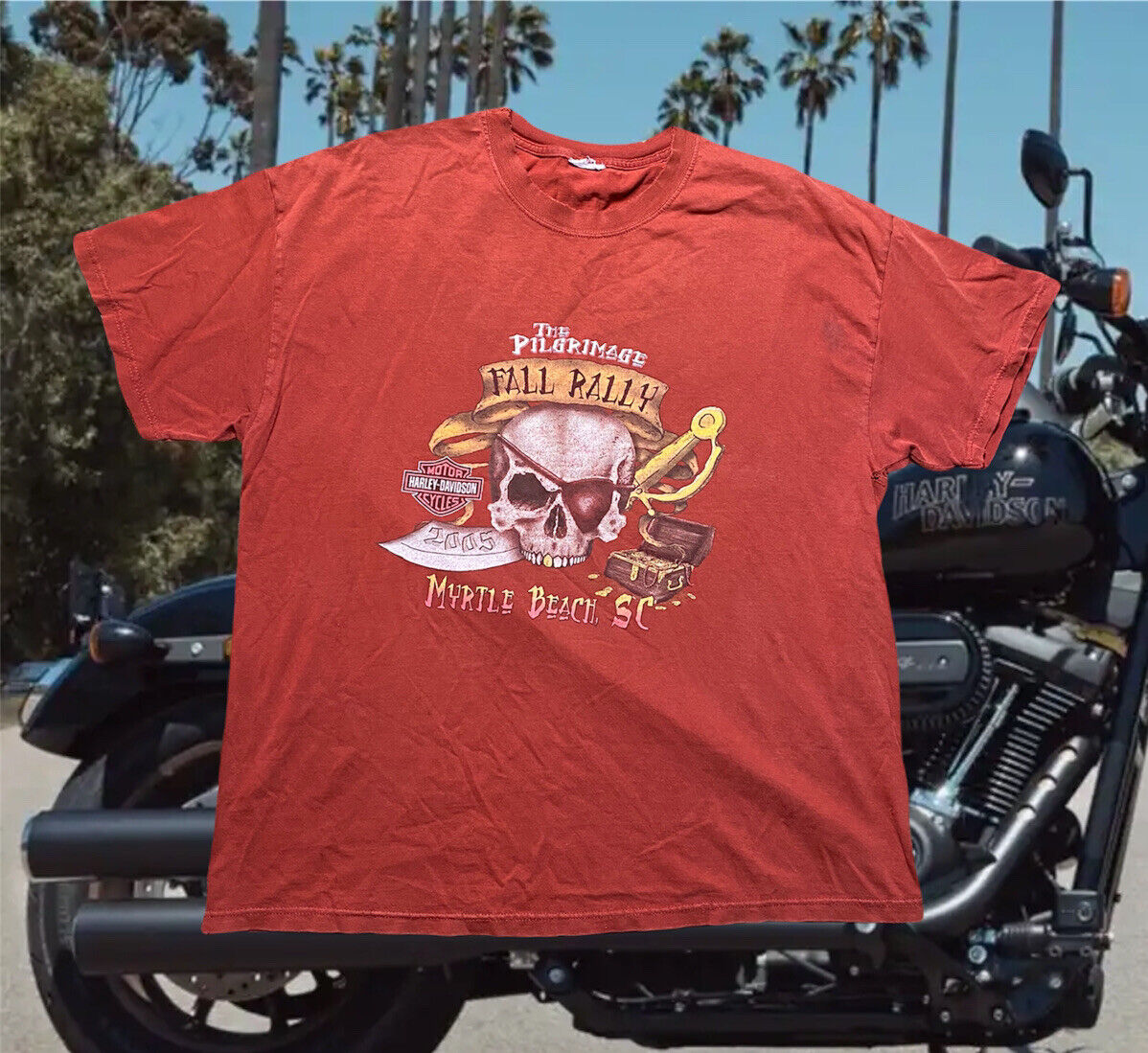 Harley Davidson T Shirt Y2K Myrtle Beach Distressed Mens 2XL Orange