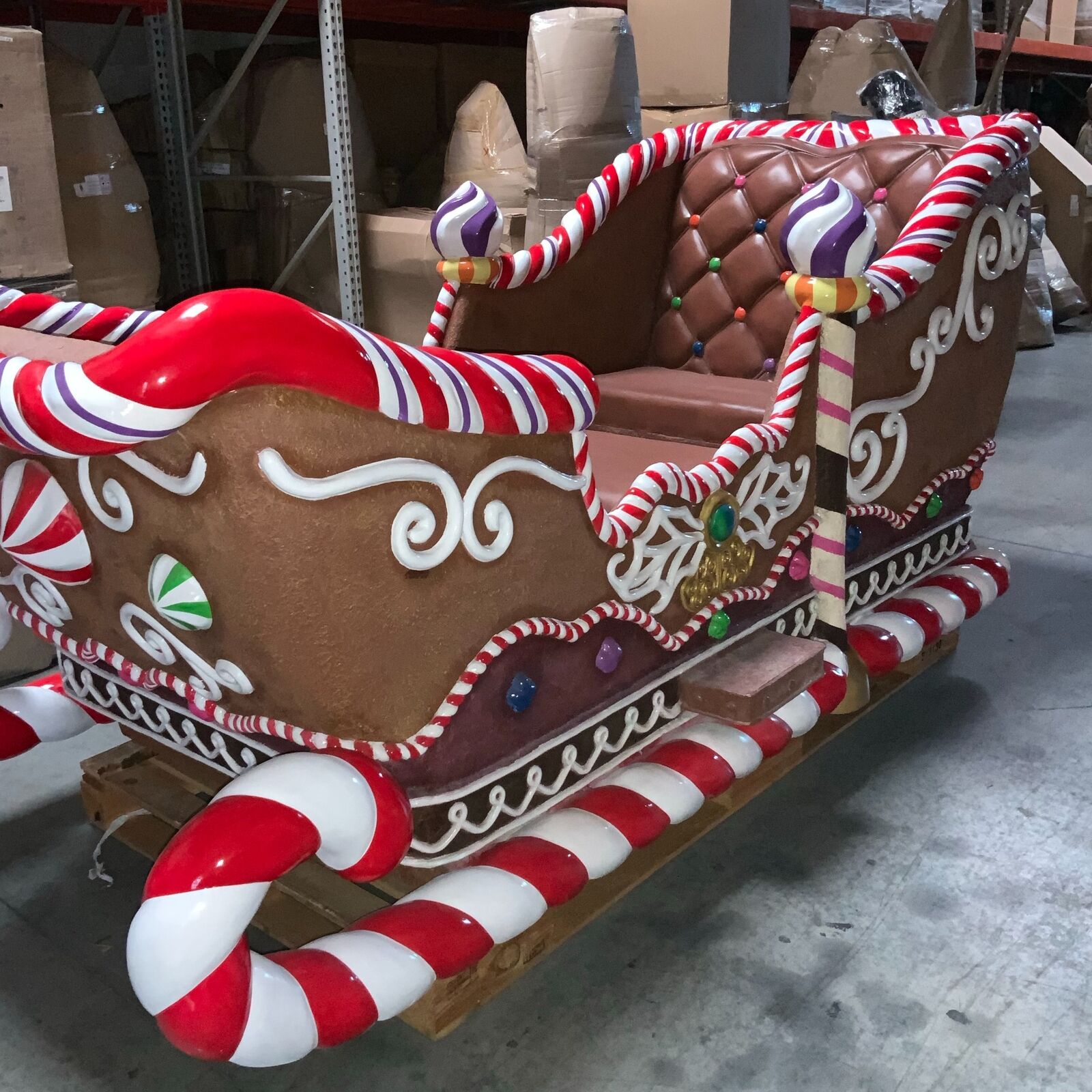 Gingerbread Sleigh Christmas Over Sized Resin Statue 2 Seater Photo Op Prop