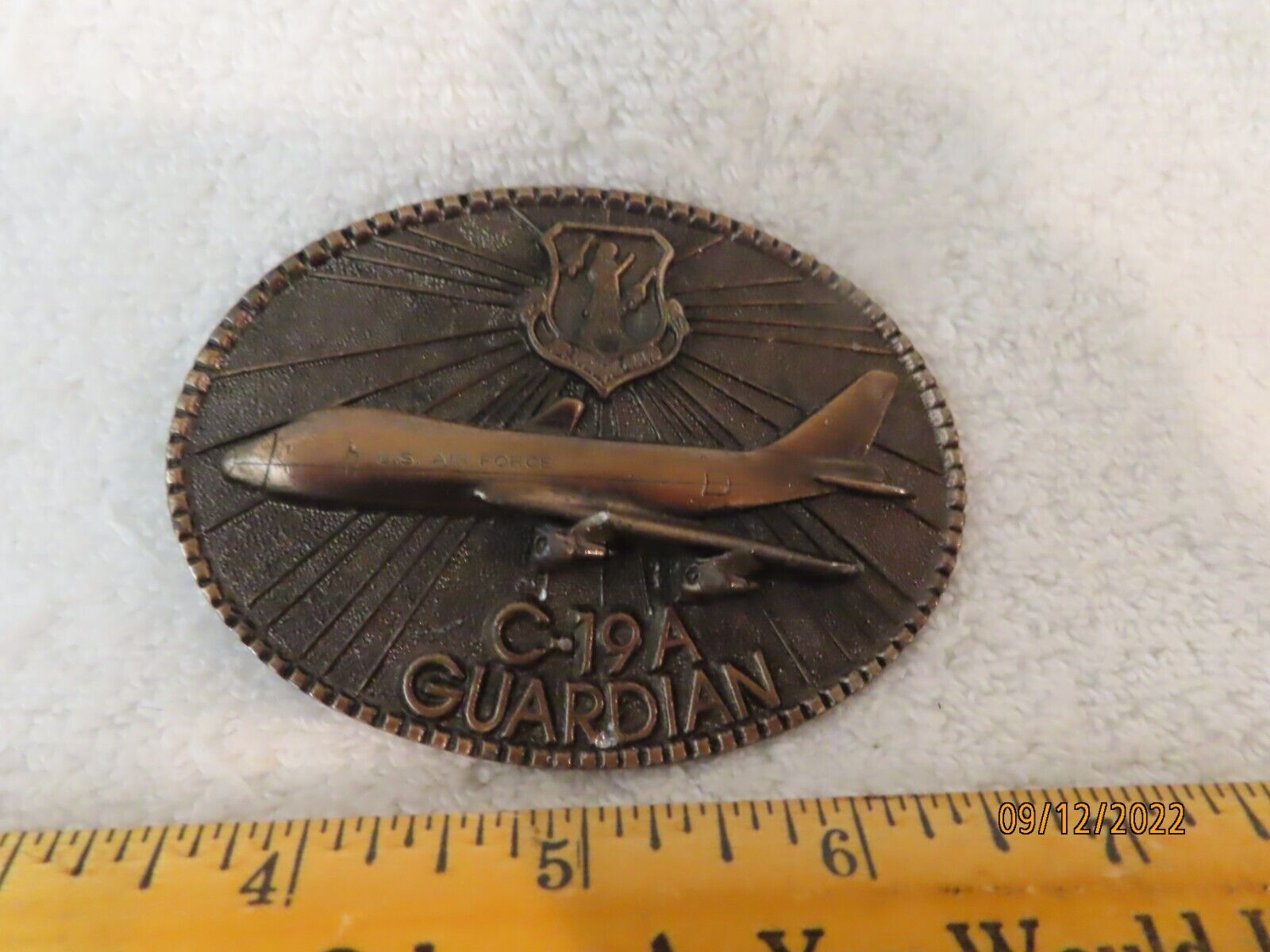 Vintage United States Air National Guard C-19A Guardian Brass Belt Buckle