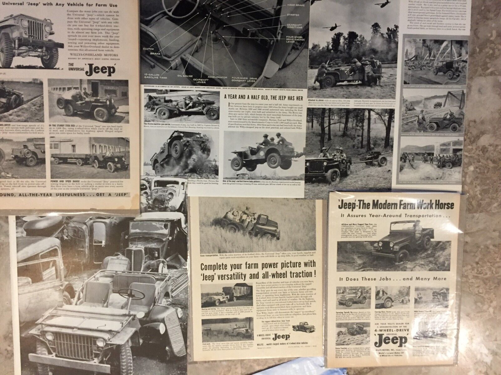 1947 1951 1952 1953 Willys Jeep Wagoneer  Farm Power Lot of 4 car ad print c